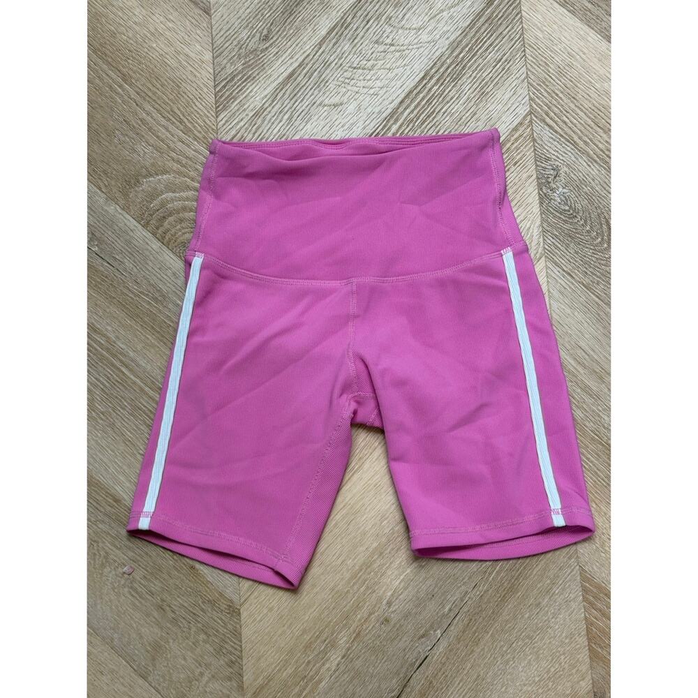 Move Theology Pink Ribbed Biker Shorts